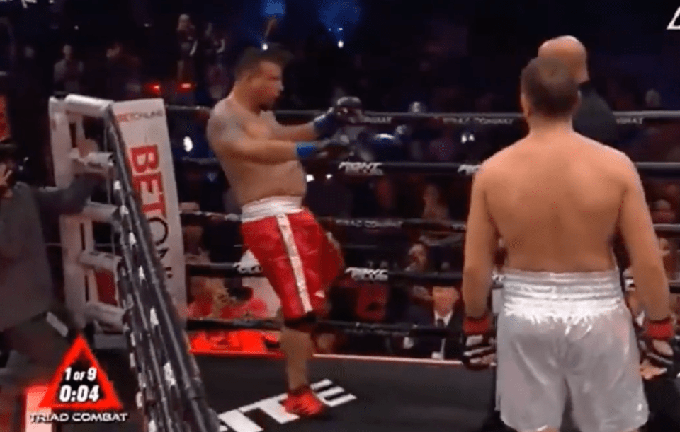 Mir was sent stumbling backwards by a vicious blow from Pulev