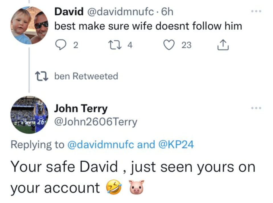 Terry hit back at a fan after joining Twitter