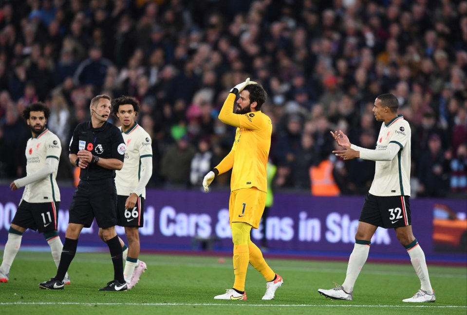 Alisson was at fault for all three of West Ham's goals