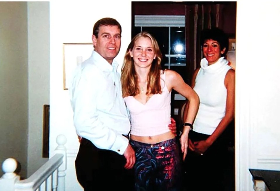 Prince Andrew, Virginia Roberts, aged 17, and Ghislaine Maxwell at Maxwell's townhouse in London