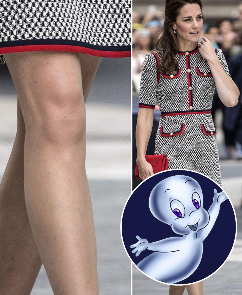 Casper the Ghost smiling out from the Duchess of Cambridge's knee