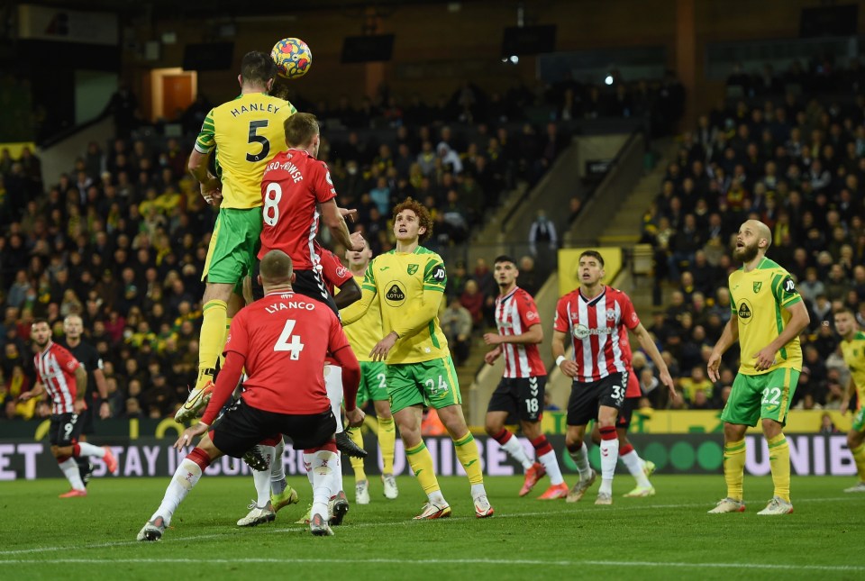 Hanley rose highest to nod home a late winner for Norwich in Smith's first game in charge