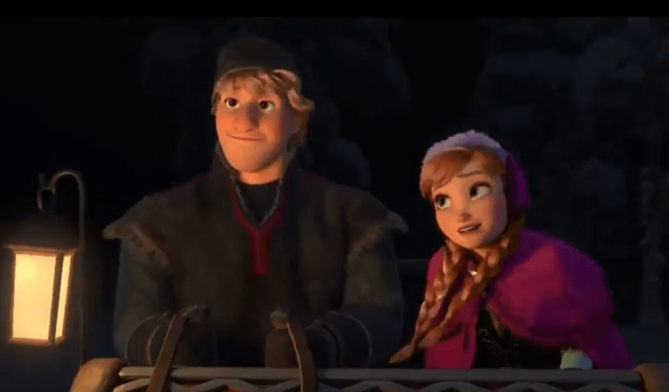 The moment sees Anna tell Kristoff that foot size doesn't matter