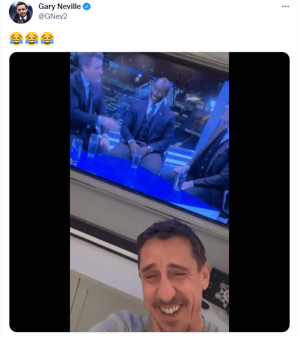 Gary Neville was crying with laughter as the argument raged on TV