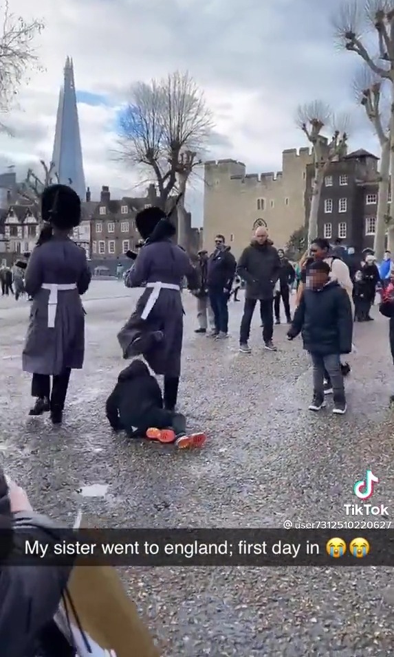 The caption on the clip suggests the boy may have been visiting England on holiday