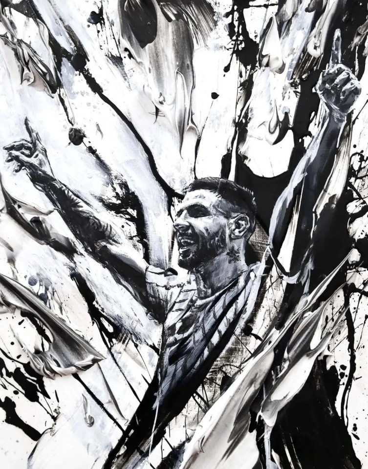 Artist David Roman did this painting of Aleksandar Mitrovic after he won the PFA fans' award for October