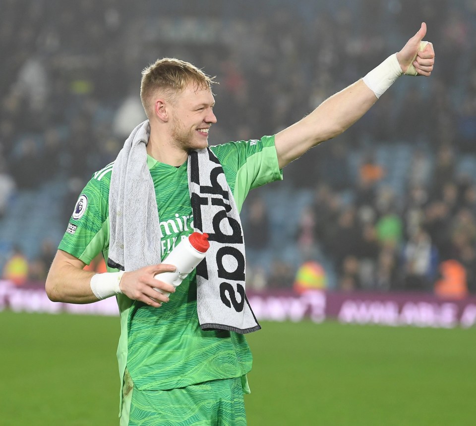 Ramsdale gave the home fans a thumbs up after a successful evening's work