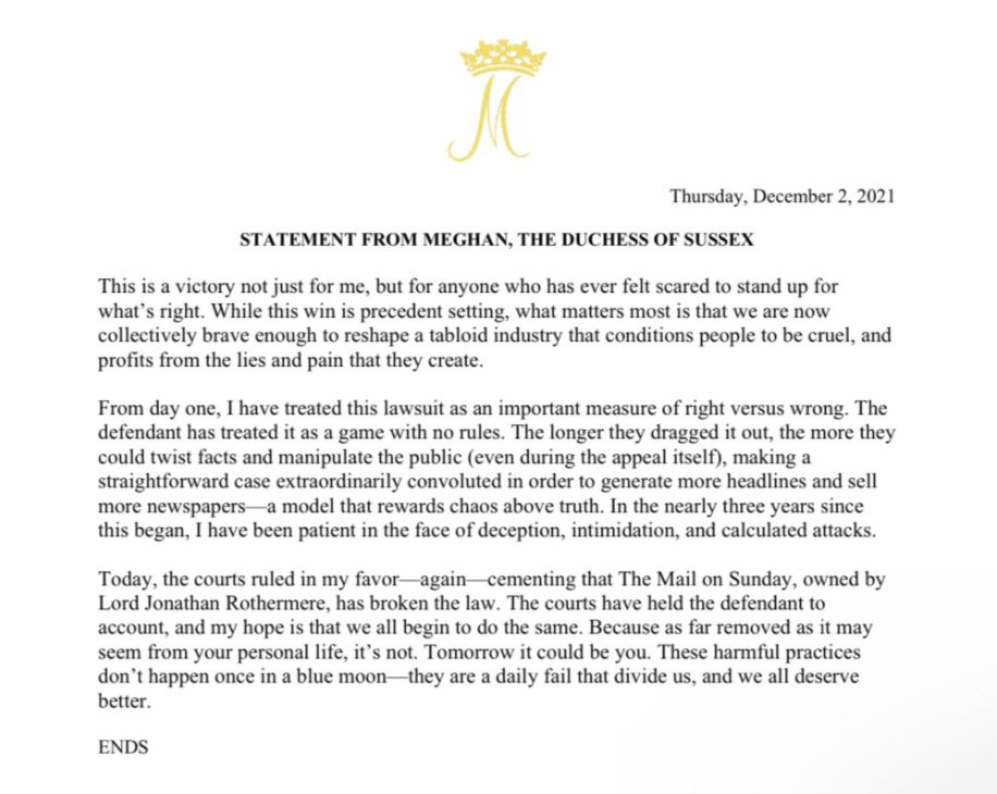 Meghan's statement today