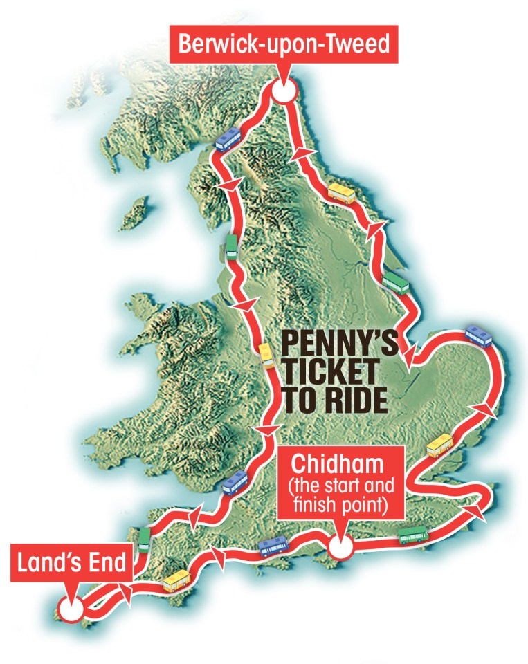 Penny went anti-clockwise around England from the south coast — stopping mainly in seaside towns