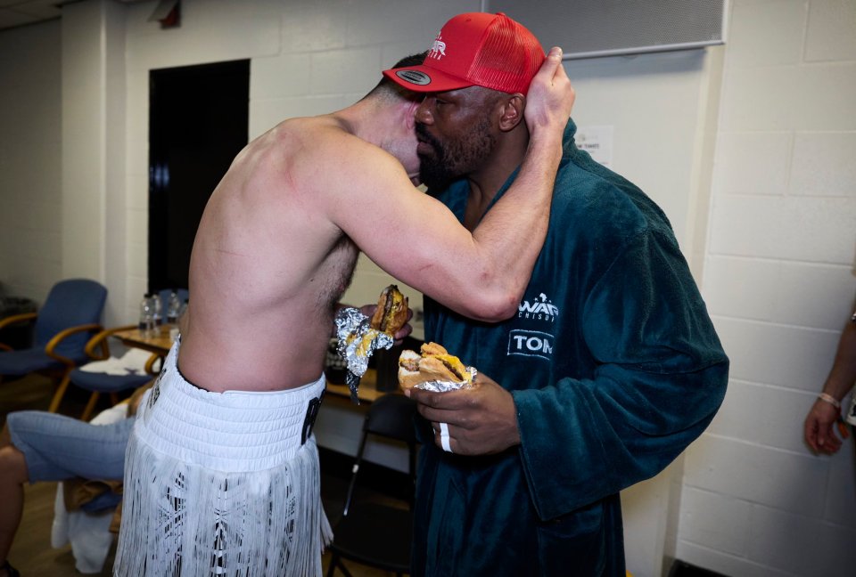 Joseph Parker and Derek Chisora embraced after their exciting rematch