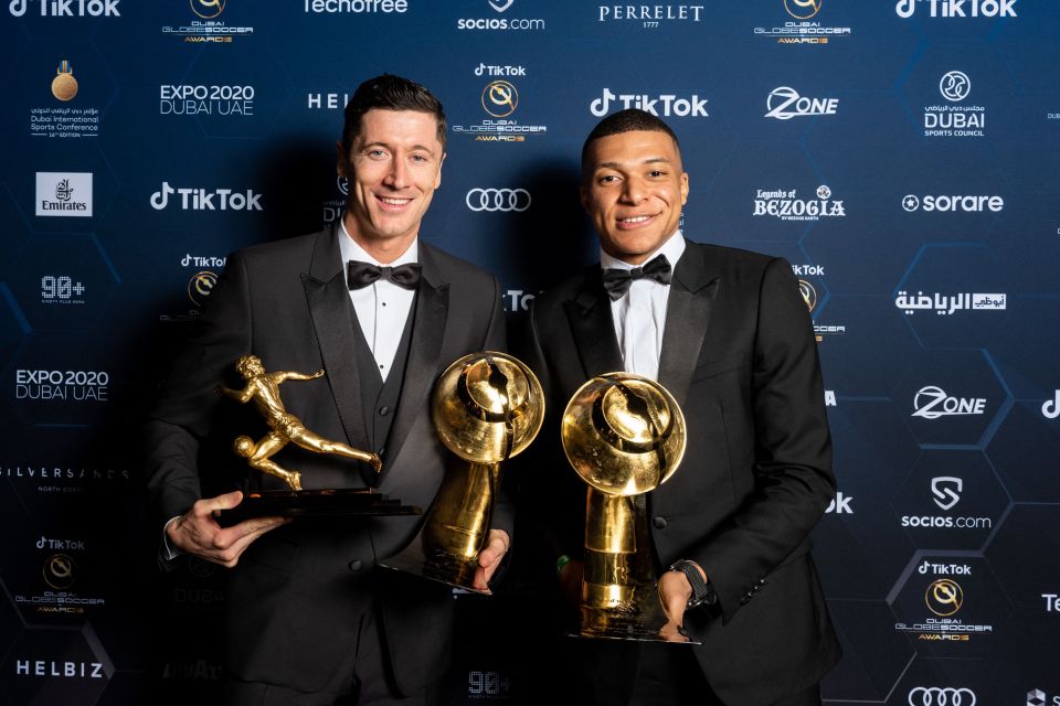 Mbappe won the Best Men's Player of the Year award, whilst Lewandowski picked up two awards of his own