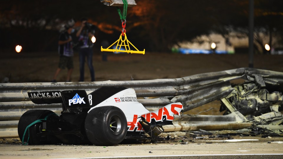 Grosjean's car split in two upon impact as he hit the barrier at an incredibly high speed