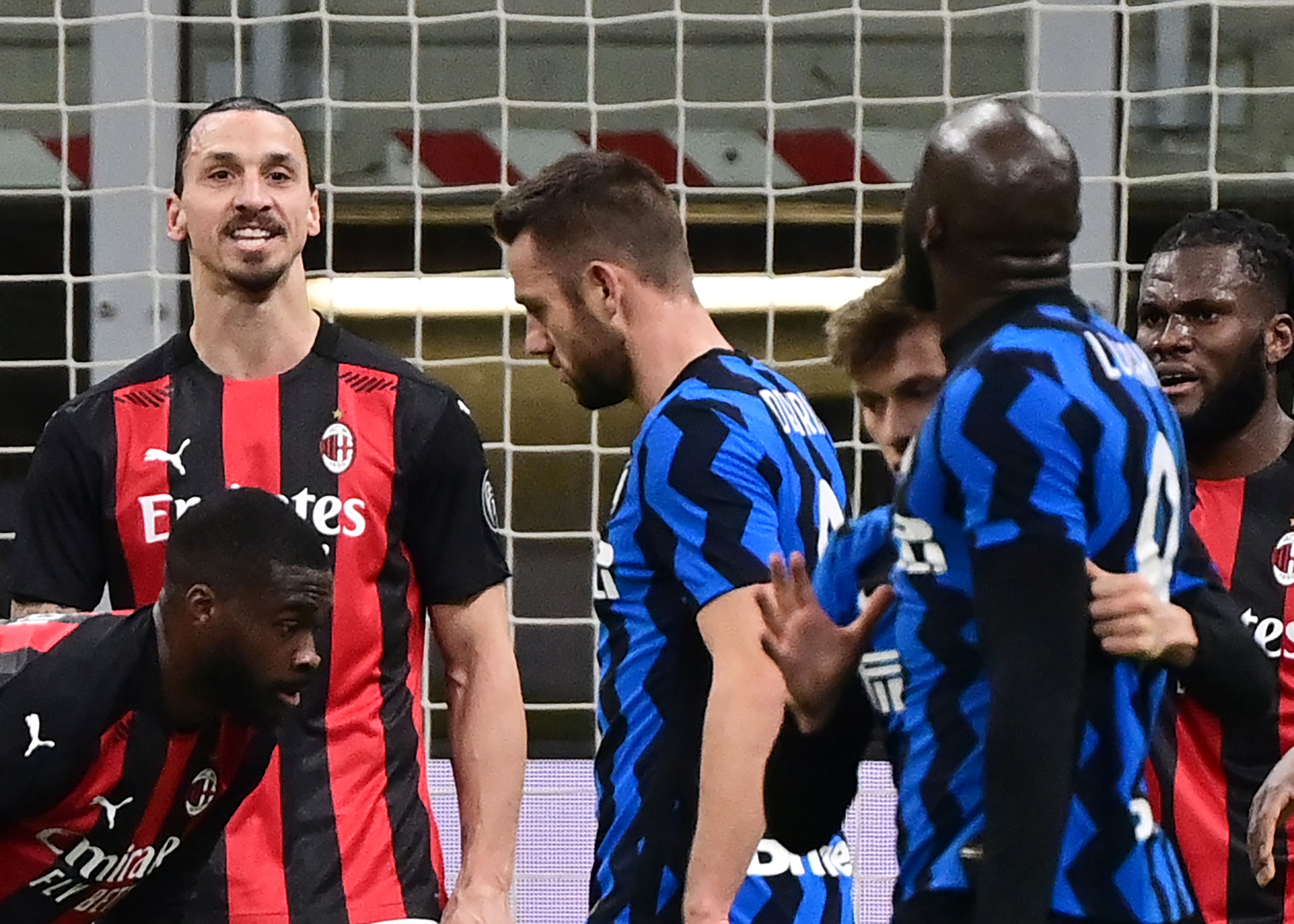 Tempers flared between former Manchester United team-mates Ibrahimovic and Lukakuat the San Siro