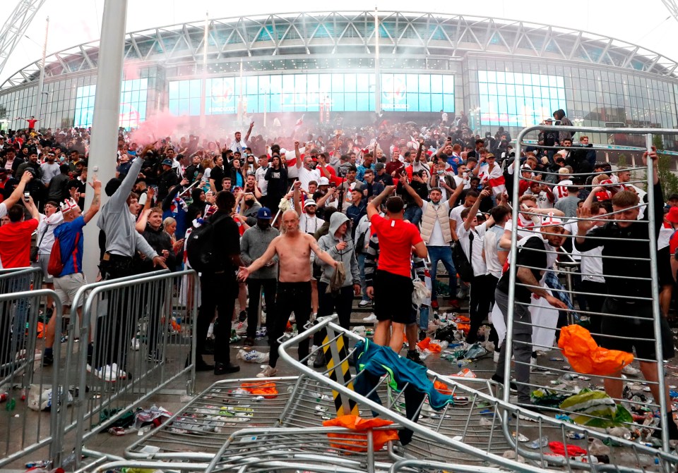 England fans without tickets gathered outside Wembley Stadium