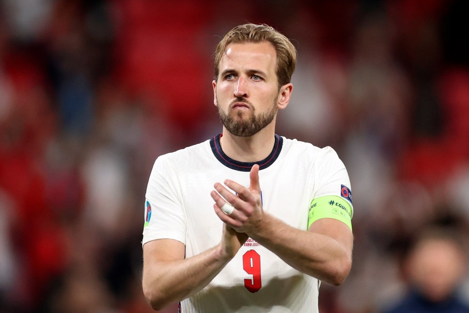 England skipper Harry Kane applauds fans during the Euro 2020 final against Italy