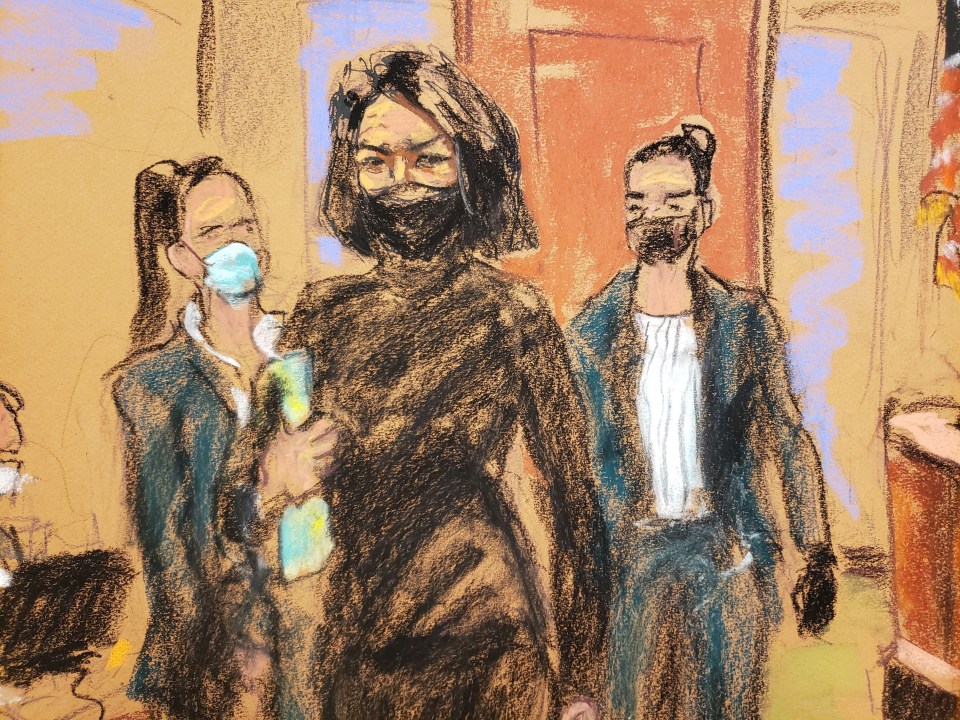 Court drawings show Maxwell arriving at the New York court