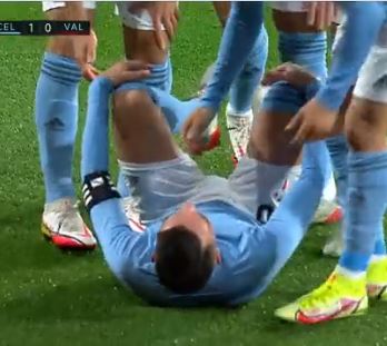 Celta Vigo ace Aspas went down injured after putting his side into the lead on Sunday