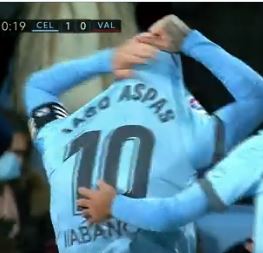 Iago Aspas was booked after taking off his shirt after scoring against Valencia