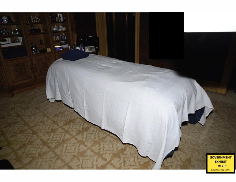 A picture of the massage room and table at Epstein's New York mansion