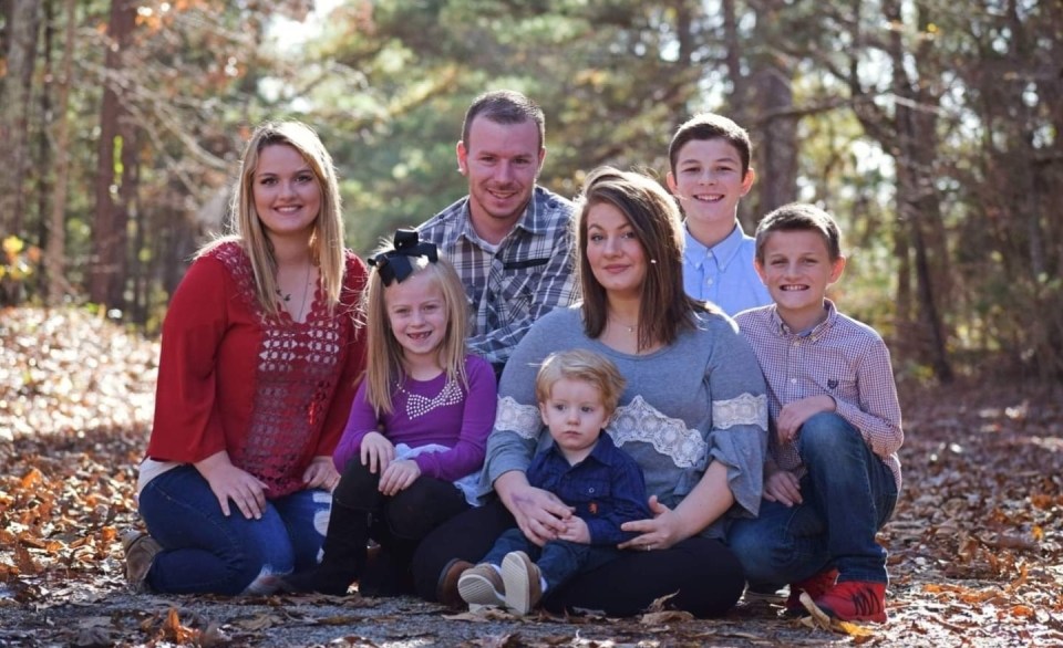 Felicia is now a mum-of-five. From left-right, Samantha, 23; Harleigh, 10; Felicia's husband Michael, 35; Brentley, five; Felicia, 35; William, 15; and Kenlan, 13