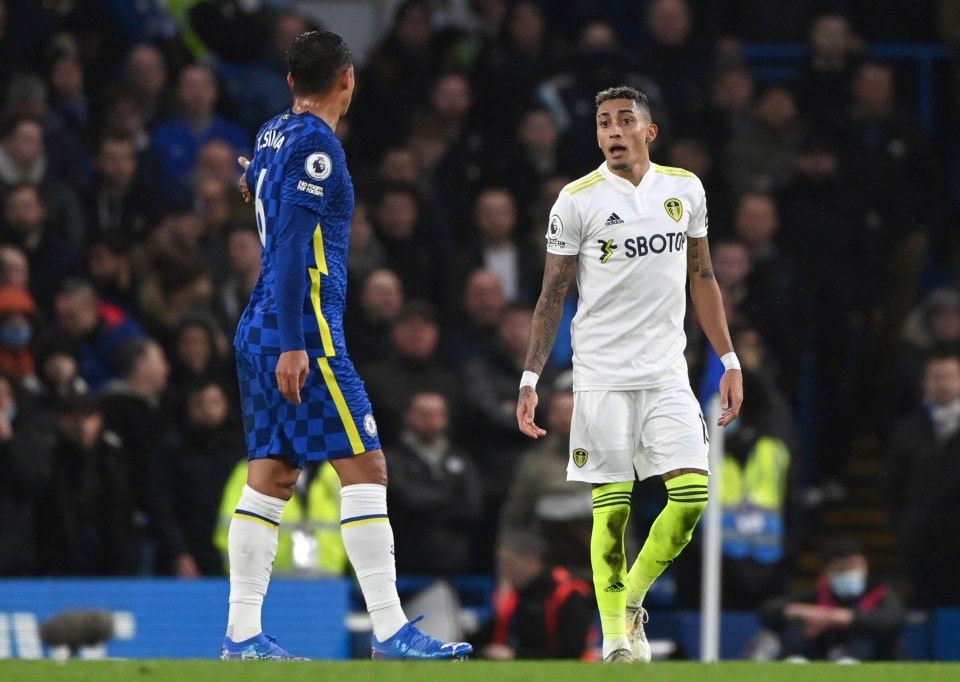 Brazilian veteran Thiago Silva has a word with his international team-mate Raphina