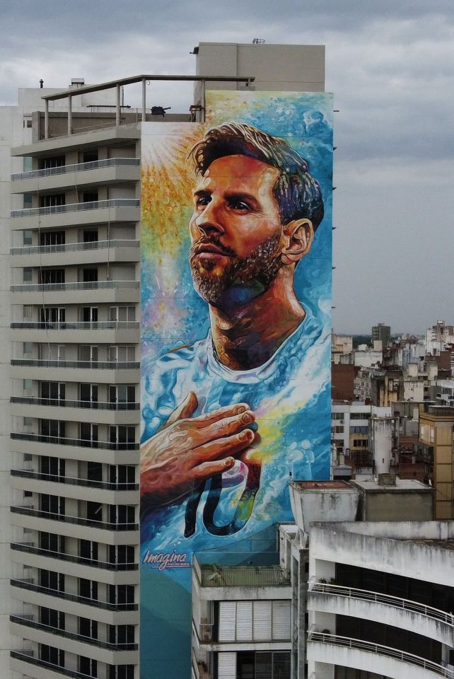 Local artists in Lionel Messi's hometown have paid tribute to the Argentina legend with a 100ft mural