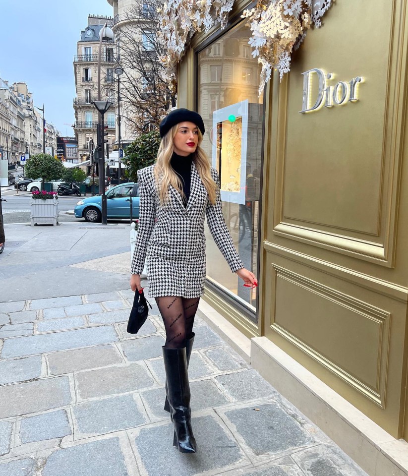 The footballer’s girlfriend Sasha Attwood, pictured in Paris earlier today