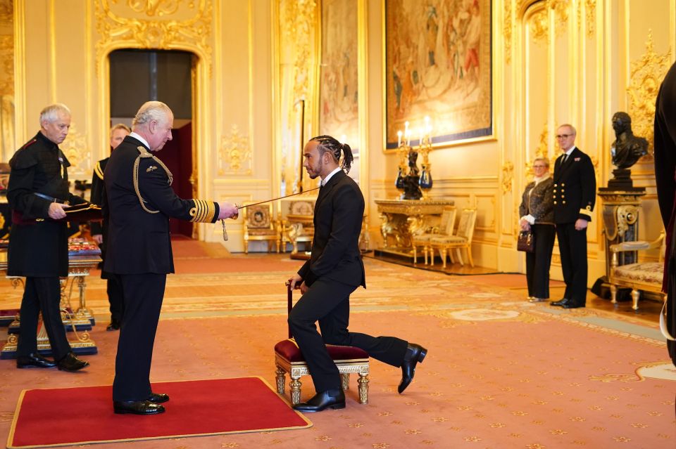 Sir Lewis Hamilton received his knighthood from Prince Charles on Wednesday