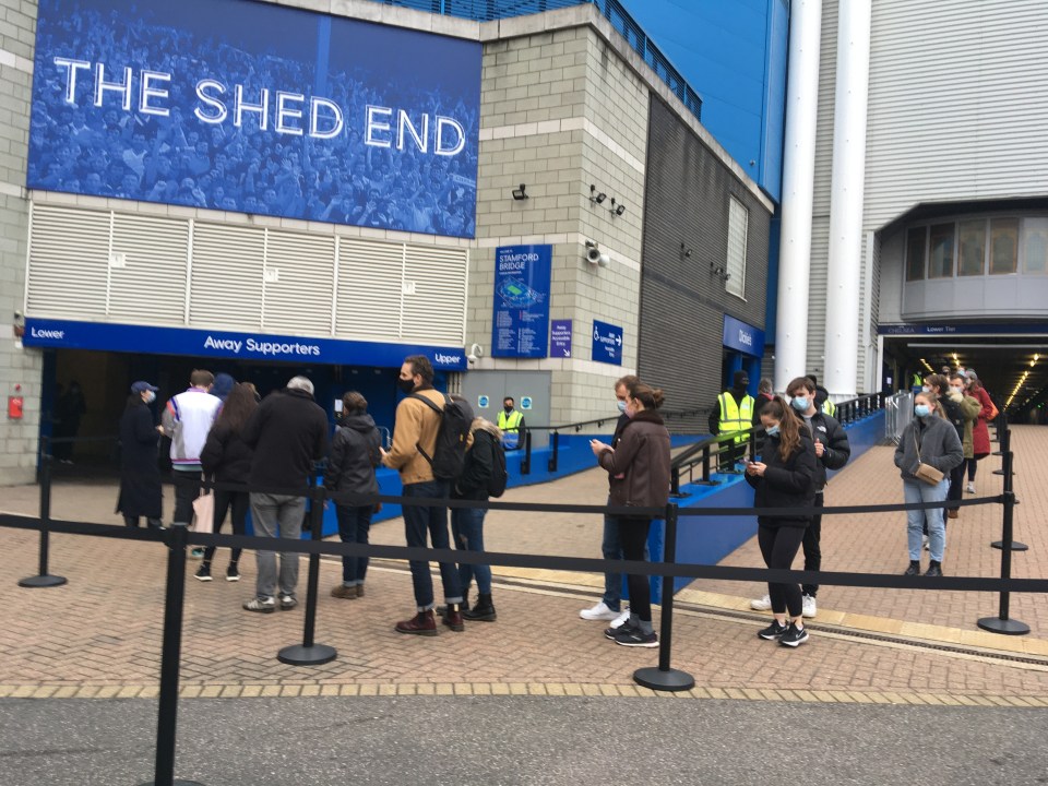 A long queue formed outside Chelsea's famous Shed End