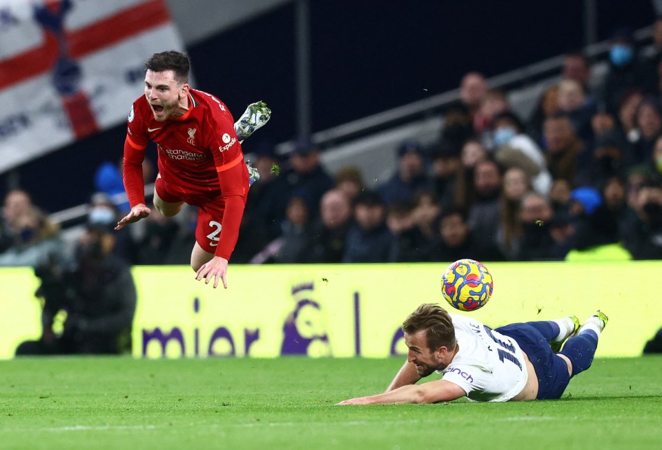 The Liverpool man was sent flying by Kane's robust tackle