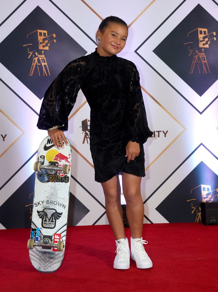 Sky Brown rocked up with her skateboard just in case she needed to perform some more tricks