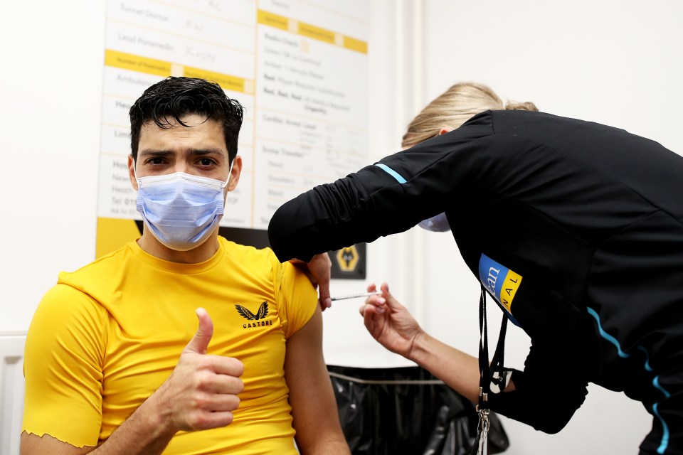 Raul Jimenez of Wolves receives his booster jab