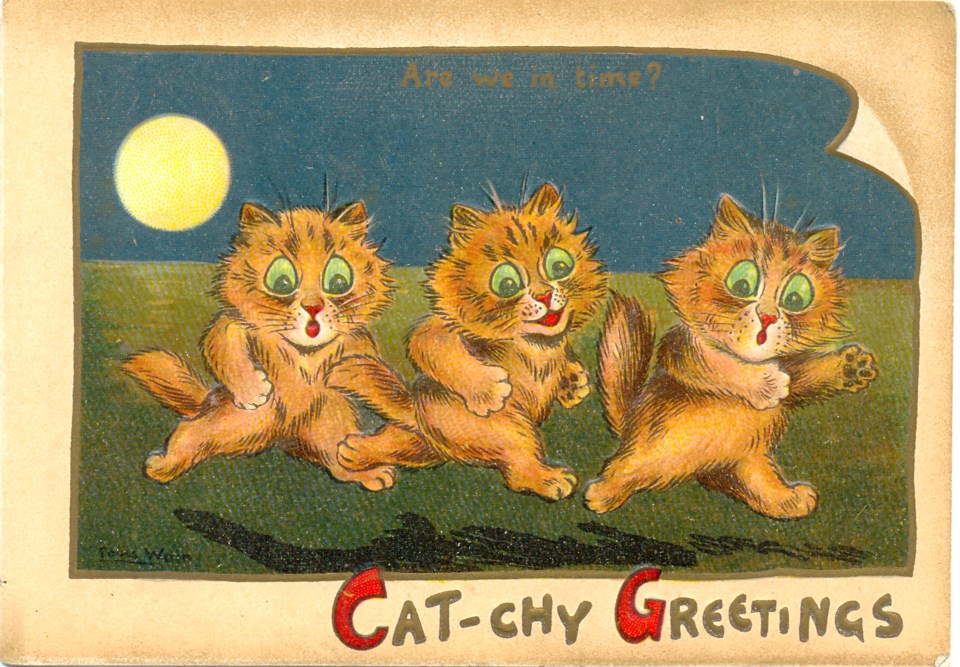 In Wain’s cartoon cat-universe, felines were depicted living in society and doing exactly what humans did