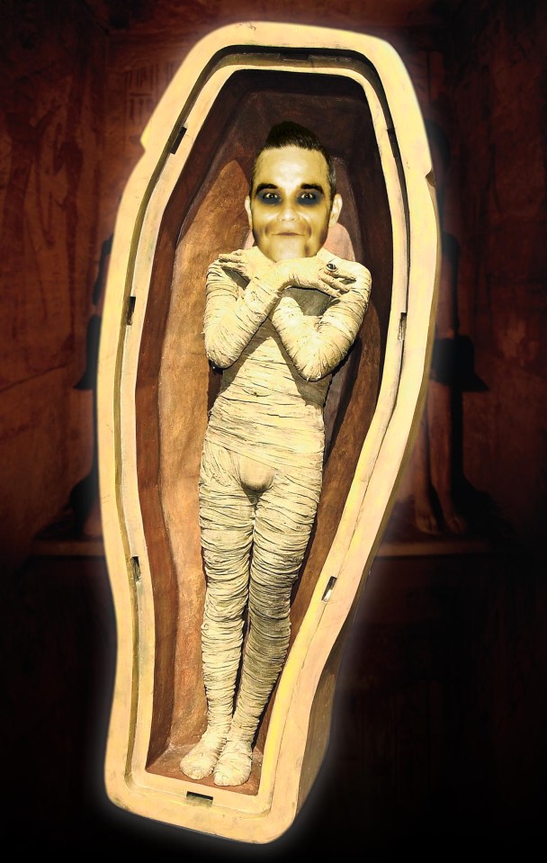 Robbie Williams’ waxwork model has been repurposed as a mummy