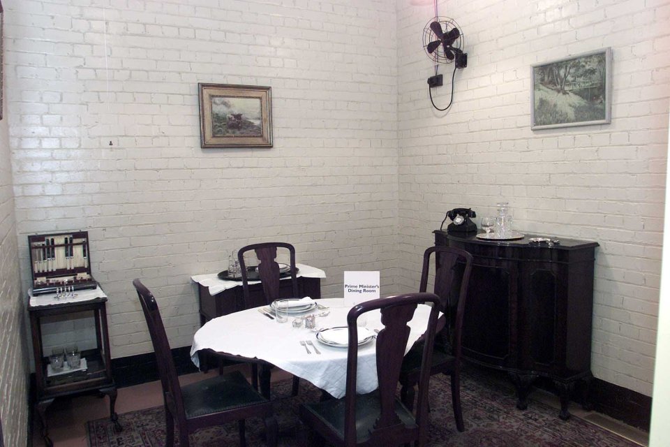 The war rooms have since been converted into flats - pictured a dining area the PM and his staff would have used