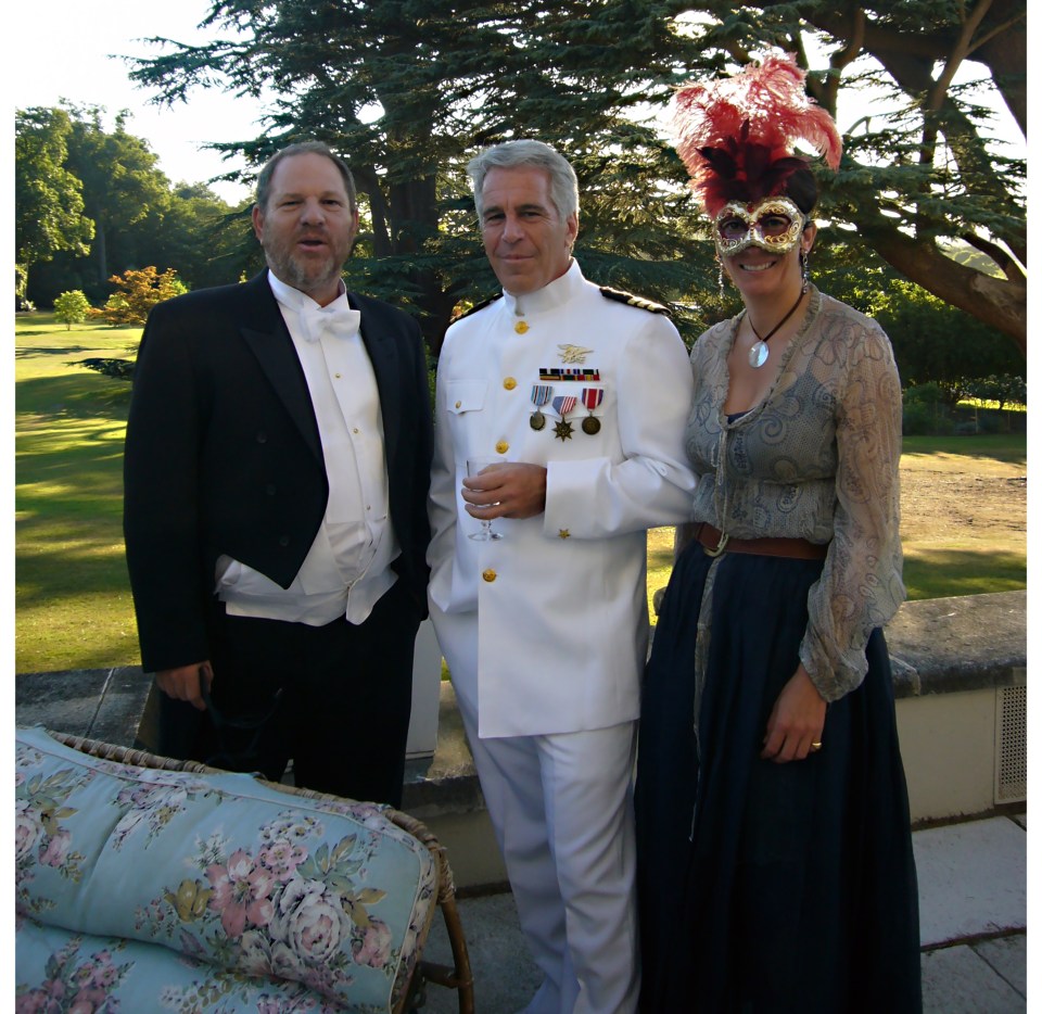 The Sun unearthed this snap of paedo Epstein, trafficker Maxwell and rapist Weinstein posing in fancy dress at Princess Beatrice’s 18th birthday party at Windsor Castle