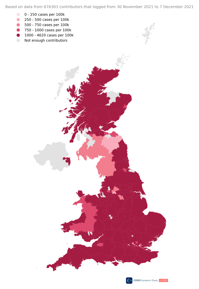 Covid prevalence across the UK is high