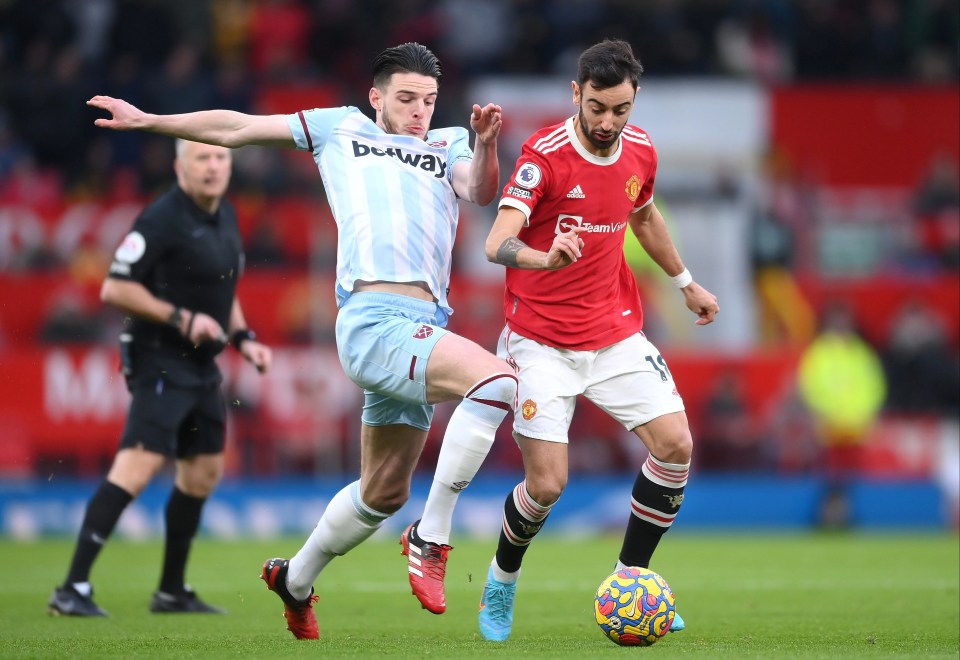 Bruno Fernandes went head to head with West Ham superstar Declan Rice