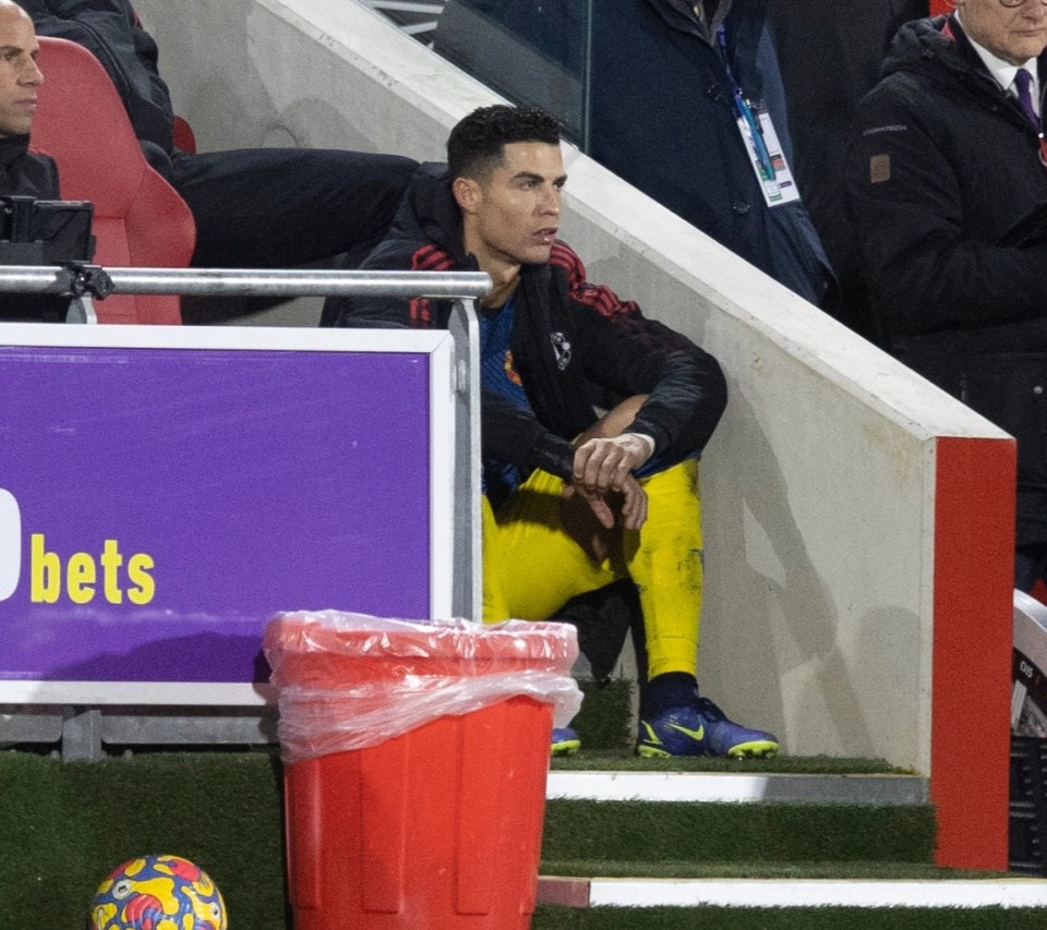 Cristiano Ronaldo sulks after being subbed by boss Ralf Rangnick at Brentford