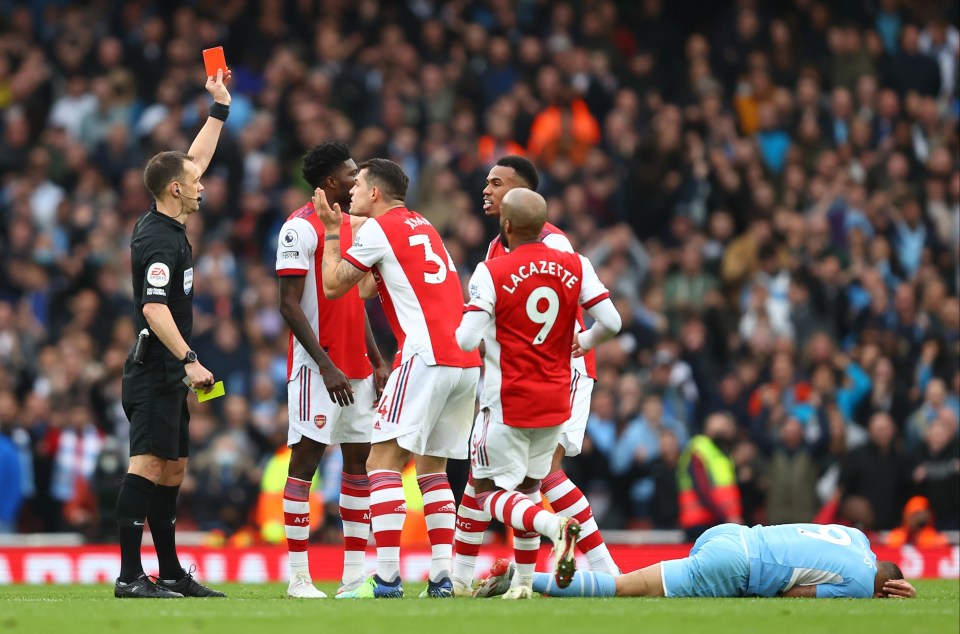 Gabriel Magalhaes was sent off for two quick-fire bookings in the second-half