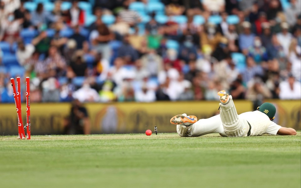 Labuschagne was bowled by Broad after getting his feet muddled and falling over at the crease