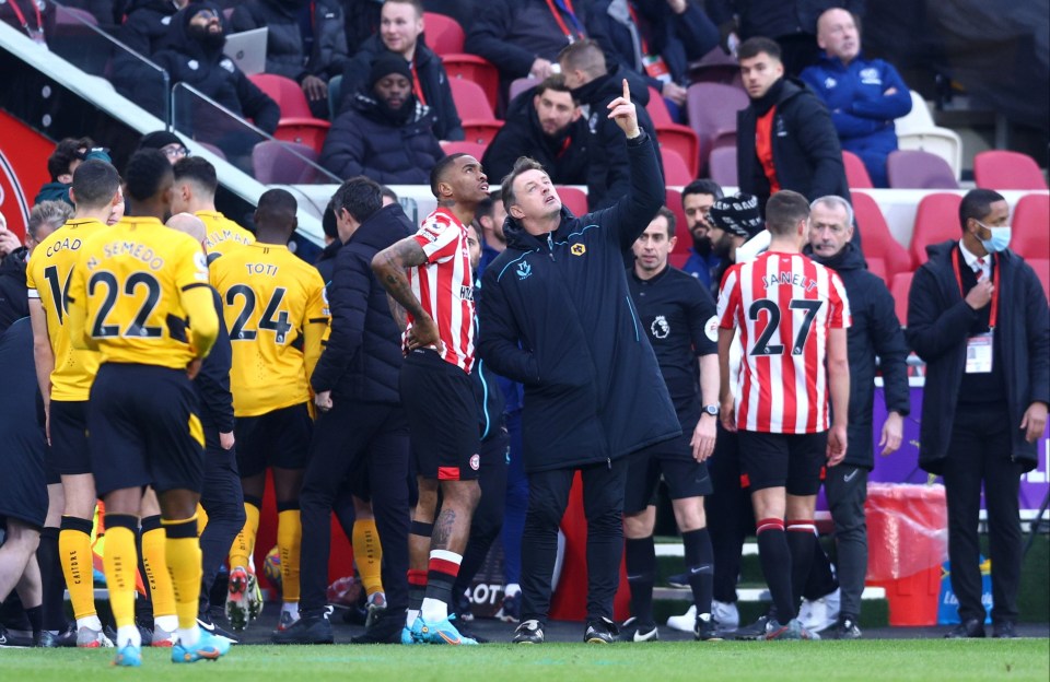 Players and officials tried to spot the drone from the touchline