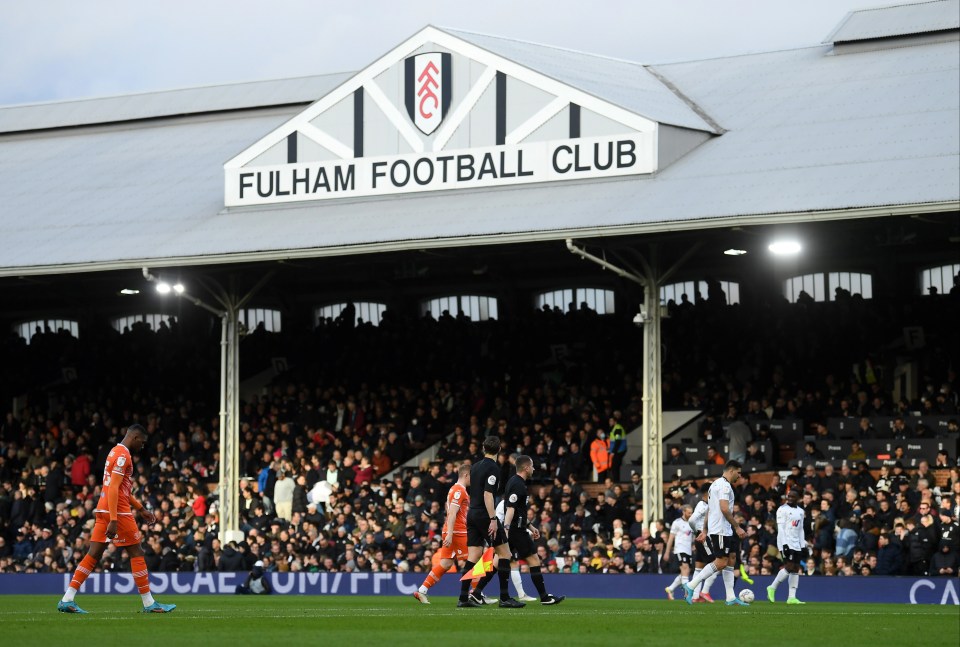 Fulham and Blackpool players left the pitch at Craven Cottage