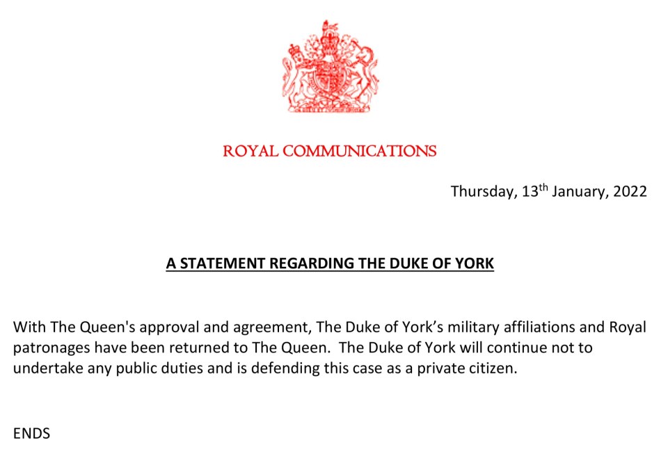 Buckingham Palace confirmed the bombshell news tonight