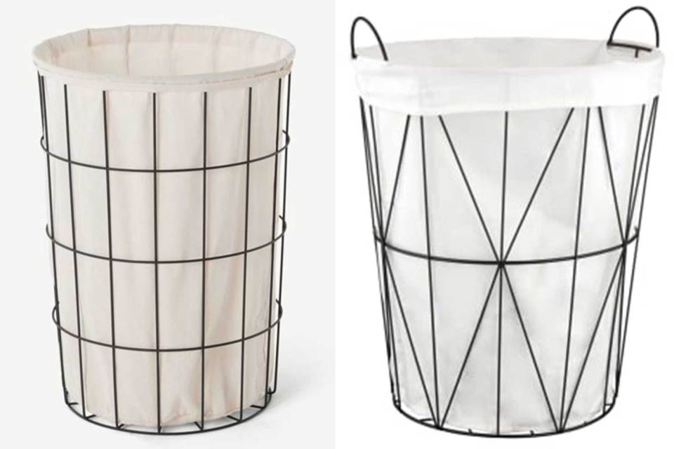 Pack it away in this £32 Moss basket, left, from made.com, or save with the wire hamper, right, for £14 at B&M