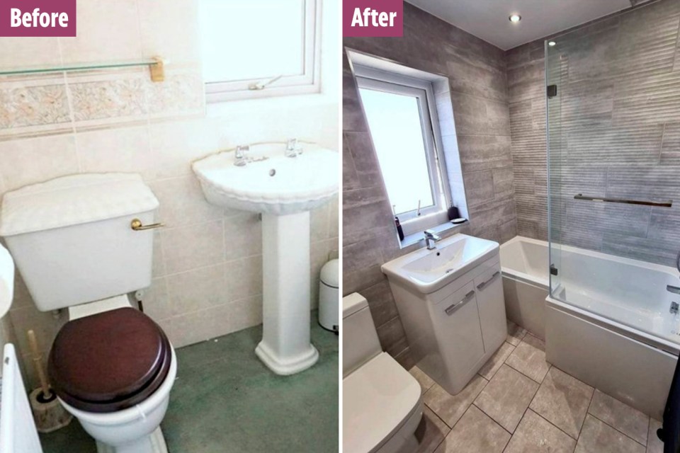 The couple removed the bathroom carpet and modernised the fixtures