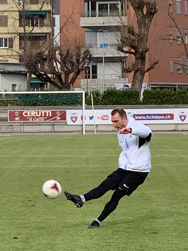 Christian Eriksen (pictured here in Switzerland on Dec 29) has been training and keeping in shape ahead of a potential return