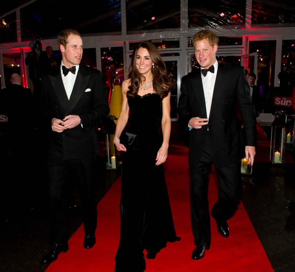 William, Kate and Harry pictured at The Sun Military Awards in 2011