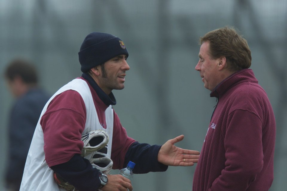 Harry Redknapp with the Italian star on the training ground at West Ham