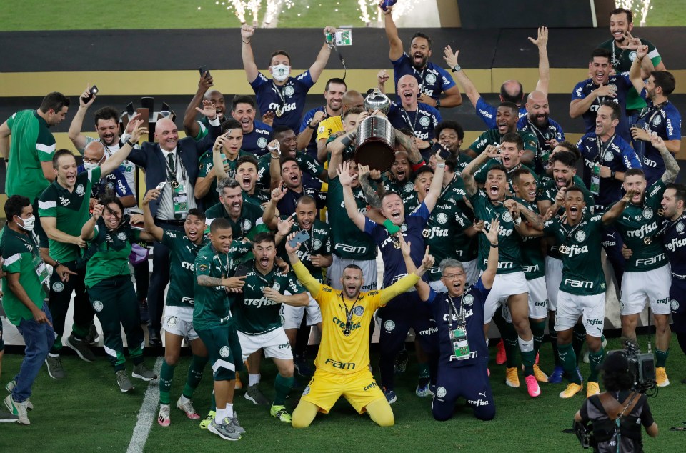 Palmeira celebrate their Copa Libertadores victory over fellow Brazilian side Flamengo in November